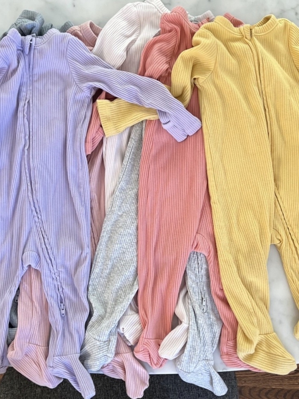 Bundle Of 6 6-9M Ribbed Zip One-Piece Sleepwear in Pastel Mix - Multi Color